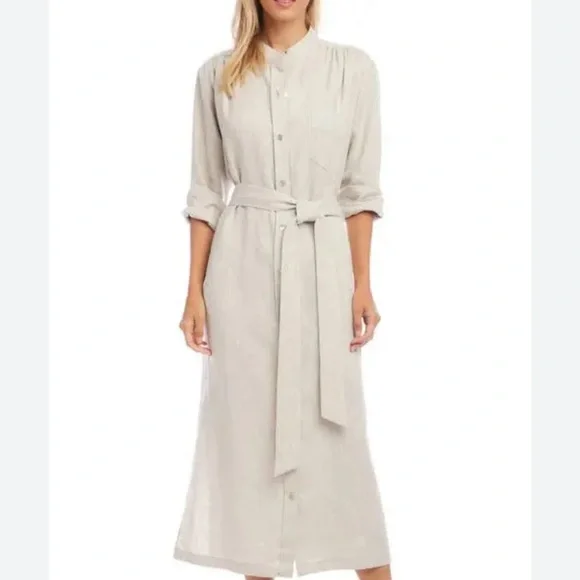 SIZE XL Fifteen Twenty Tan Cream Mandarin Collar Shirt Dress - Picture 1 of 10